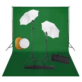 vidaXL Kit de Studio Photo avec Lampes Toile de Fond et Réflecteur Kit d'Eclairage Photographie Système de Toile de Fond Lumière