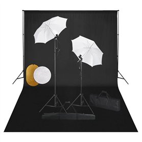vidaXL Kit de Studio Photo avec Lampes Toile de Fond et Réflecteur Kit d'Eclairage Système de Toile de Fond Lumière de Studio Ph