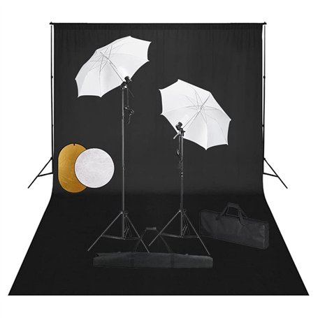 vidaXL Kit de Studio Photo avec Lampes Toile de Fond et Réflecteur Kit d'Eclairage Système de Toile de Fond Lumière de Studio Ph