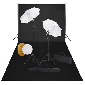 vidaXL Kit de Studio Photo avec Lampes Toile de Fond et Réflecteur Lumière de Studio Système de Toile de Fond Kit d'Eclairage Ph