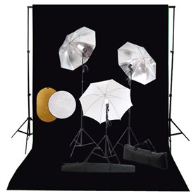 vidaXL Kit de Studio Photo avec Lampes Toile de Fond et Réflecteur Kit d'Eclairage Photographie Système de Toile de Fond Lumière