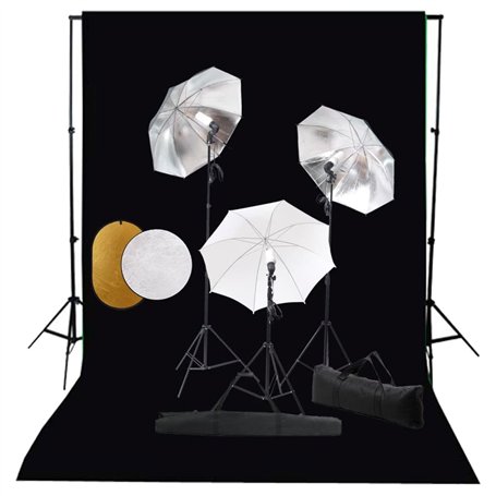 vidaXL Kit de Studio Photo avec Lampes Toile de Fond et Réflecteur Kit d'Eclairage Photographie Système de Toile de Fond Lumière