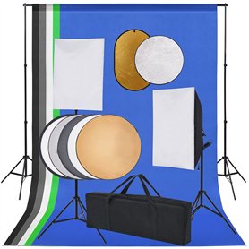 vidaXL Kit de Studio Photo Boîte à Lumière Toile de Fond et Réflecteur Kit d'Eclairage Photographie Système de Toile de Fond Lum