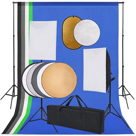 vidaXL Kit de Studio Photo Boîte à Lumière Toile de Fond et Réflecteur Kit d'Eclairage Photographie Système de Toile de Fond Lum