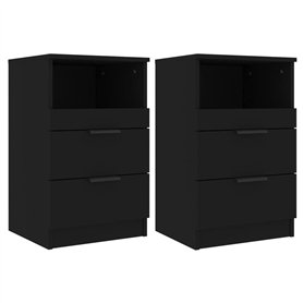 vidaXL 2X Tables de Chevet Tables de Nuit Armoires de Chevet Armoires de Lit avec Rangement Chambre à Coucher Intérieur Noir Boi