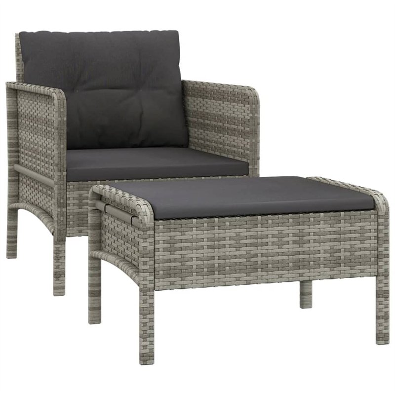 Salon de jardin 2 pcs avec coussins Gris Résine tressée