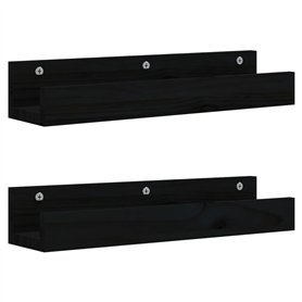 Mensole da Parete 2 pz Nero 50x12x9cm in Legno Massello di Pino