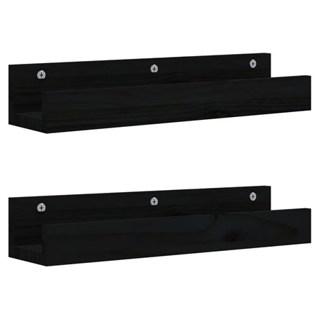 Mensole da Parete 2 pz Nero 50x12x9cm in Legno Massello di Pino