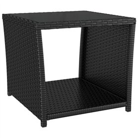 vidaXL Table à thé Dessus en Verre Noir Résine tressée Verre trempé