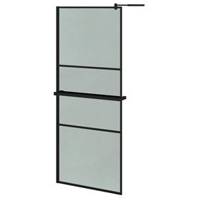 vidaXL Paroi de douche avec étagère Noir 90x195 cm Verre ESG&Aluminium