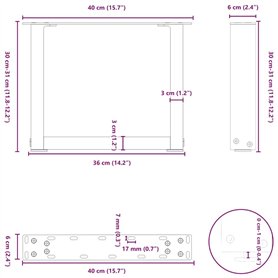 vidaXL Pieds de Table Basse Forme de U 2pcs Acier Naturel 40x(30-31) cm