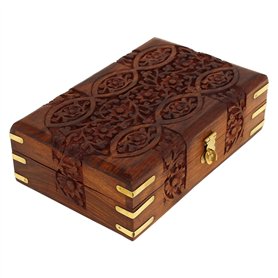 Ajuny Boîte à Bijoux Décorative en Bois Fabriquée à la Main Motif de Sculpture Florale Coffre au Trésor Polyvalent Organisateur