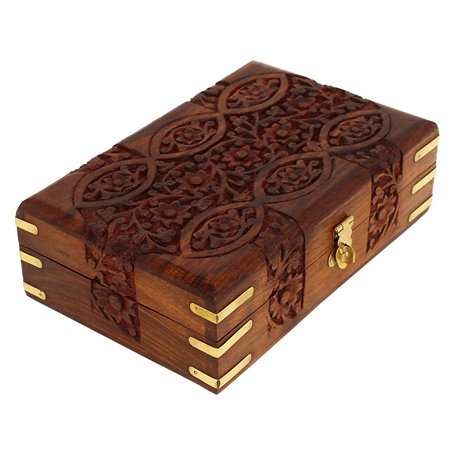 Ajuny Boîte à Bijoux Décorative en Bois Fabriquée à la Main Motif de Sculpture Florale Coffre au Trésor Polyvalent Organisateur