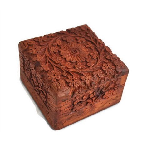 Ajuny Boîte à Souvenirs Décorative en Bois Sculptée à la Main Armoire à Bijoux Coffre au Trésor Porte Bibelots Rangement Organis