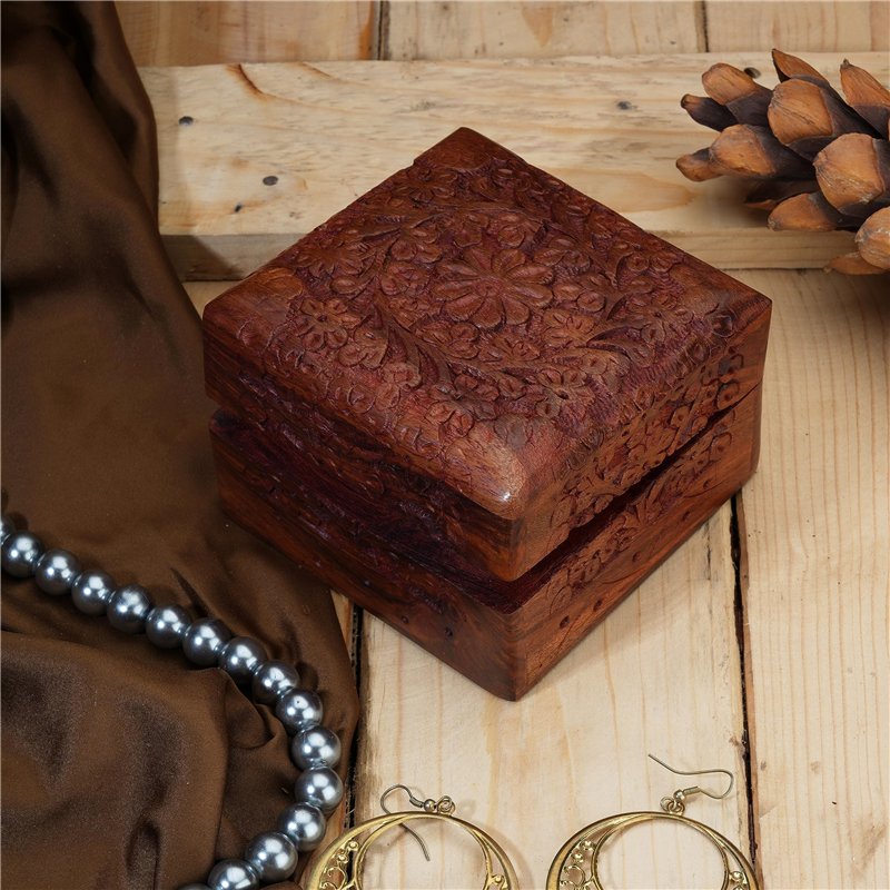 Image secondaire de Ajuny Boîte à Souvenirs Décorative en Bois Sculptée à la Main Armoire à Bijoux Coffre au Trésor Porte Bibelots Rangement Organis