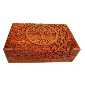 Ajuny Coffre au Trésor Décoratif en Bois Sculpté à la Main 8x5 pouces Motif Arbre de vie Marron - Utilisation Polyvalente comme