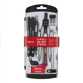Aristo AR80078 Compas à réglage rapide 9 pièces (compas avec 2 articulations et de nombreux accessoires