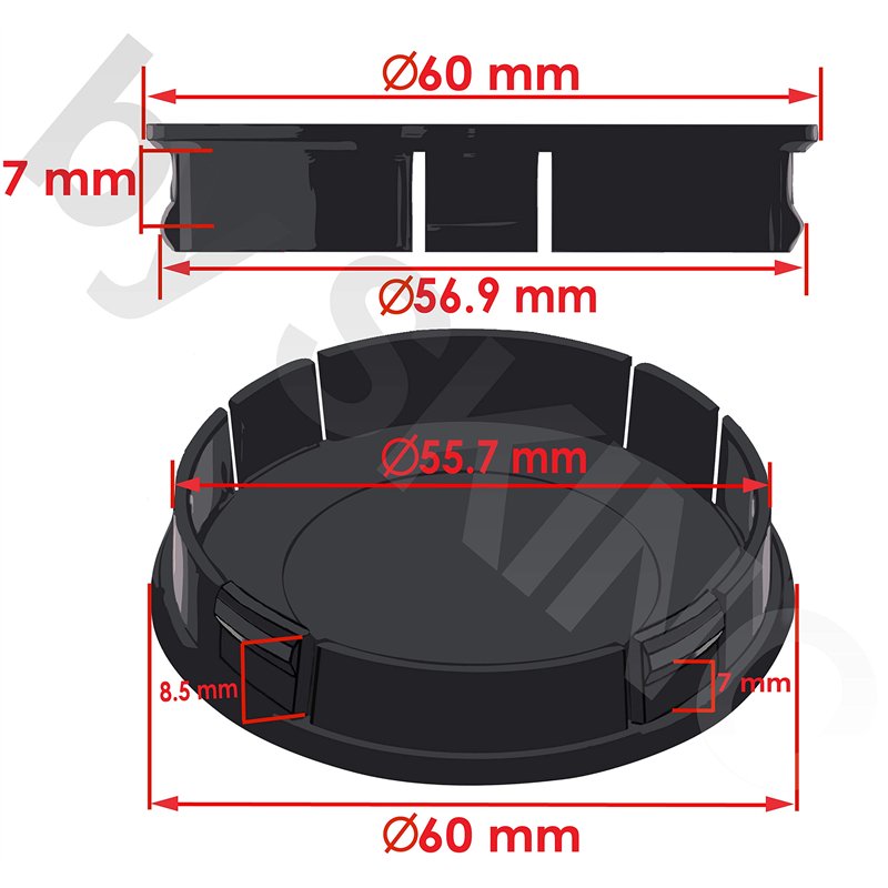 Image secondaire de SkinoEu® 4 x 60mm ABS Plastique 3D Gel Silicone Cache-Moyeu Capuchons de Centre Enjoliveurs de Roue Voiture Cache Moyeux Jante U