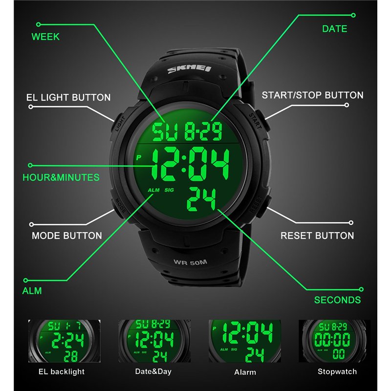 Image secondaire de VDSOW Montre de Sport étanche avec Alarme/Chronomètre, Large Poignet Militaire avec rétro-éclairage LED pour Homme