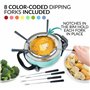 Nostalgia FPS6AQ Casserole à fondue électrique de 6 tasses avec contrôle de température réglable, 8 fourchettes à code couleur, 