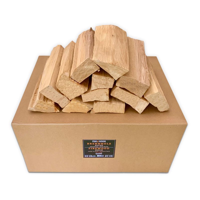 PINI Bois de barbecue sans écorce - hêtre - 20 kg - Bois de chauffage d'environ 25 cm pour four à pizza, barbecue, fumoir, chemi