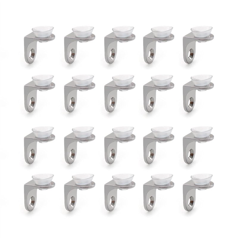 CHSEROK 20 Pièces Support Etagere Verre, Alliage de Zinc Support Tablette Verre, Angle de Support D'étagère, Avec Ventouse Anti-