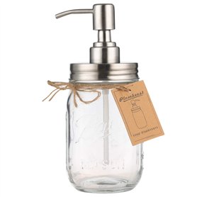 Plomkeest Distributeur de savon Mason Jar en verre transparent avec pompe en acier inoxydable pour salle de bain