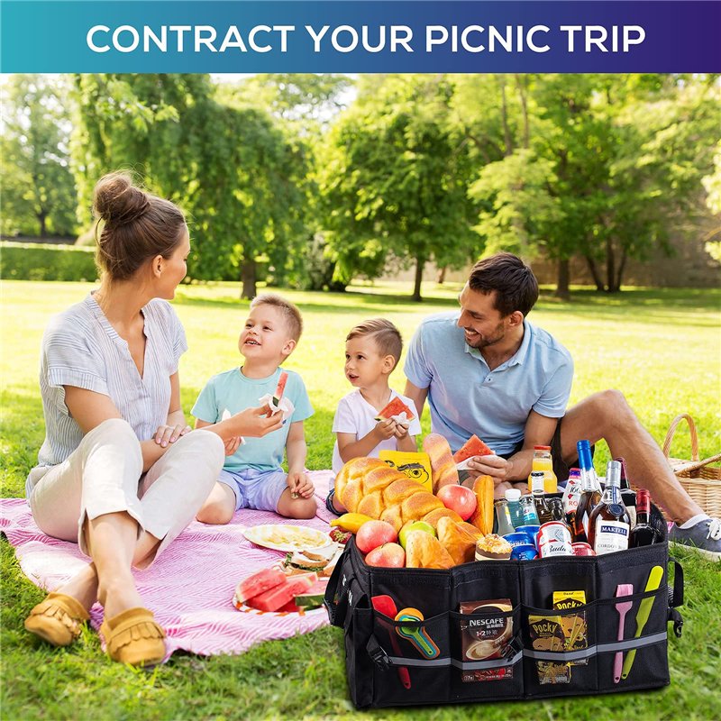 Image secondaire de ZOVHYYA Organisateur de Coffre Voiture 68L Grande Taille Boite de Rangement Voiture Étanche Portable Pliable Isolant avec 2 Poig