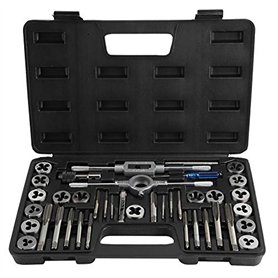 Lot de Tarauds et Filières M3 M4 M5 M6 M7 M8 M10 M12 avec Clés et Boîte de Rangement Portable Kit Tarauds à Goujure Filières de