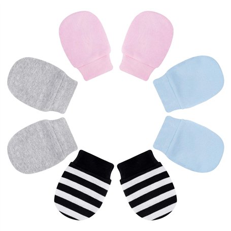 4 Paires de Bébé Gants Doux Ajustable Anti-Rayures Moufle Naissance pour Garçon Filles 0-6 Mois