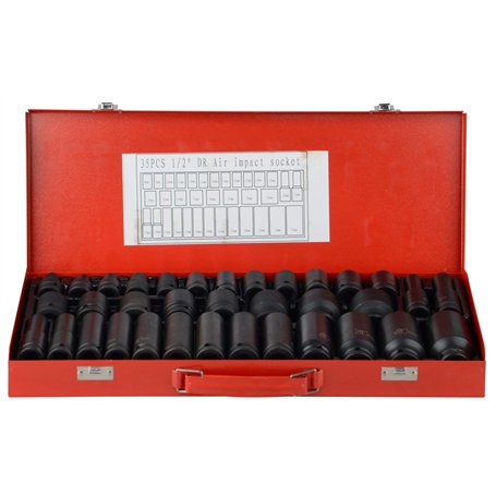 Lot de 35 douilles à choc 1/2" 6 pans 8-32 mm métriques profondes Outils de garage