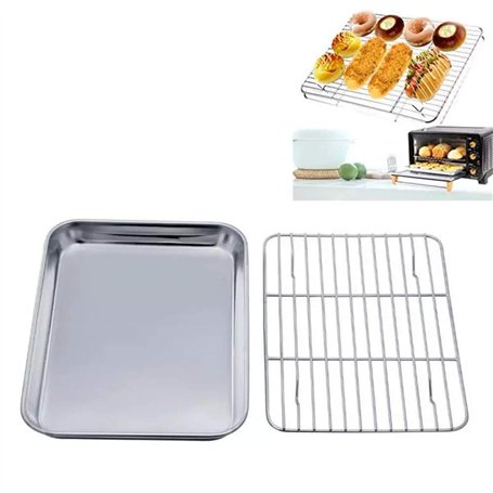 CHICIEVE Plaque de cuisson avec grille de refroidissement amovible en acier inoxydable pour barbecue (poêle + 1 support) (36 x 2