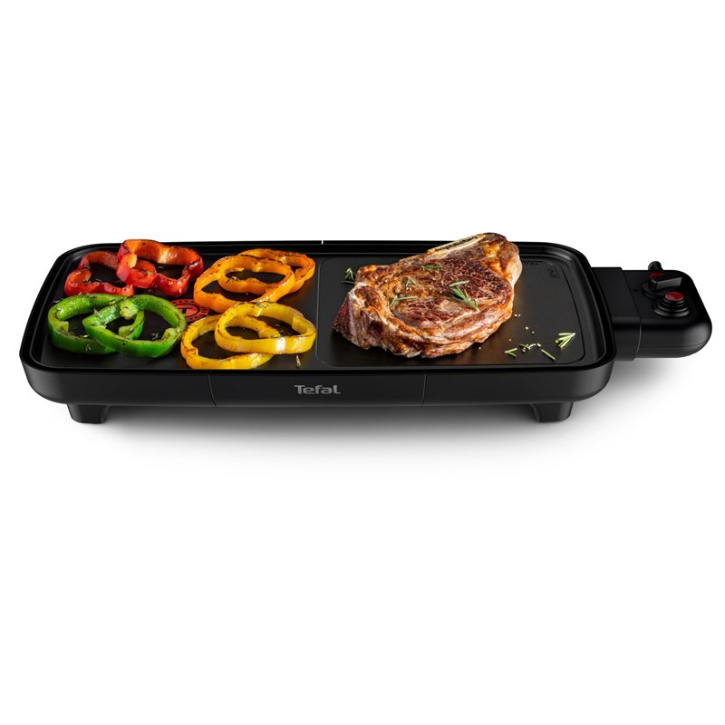 Tefal Booster Plancha électrique, 2200 W, 2 zones de cuisson, Revêtement antiadhésif, Thermostat réglable, Large surface de cuis