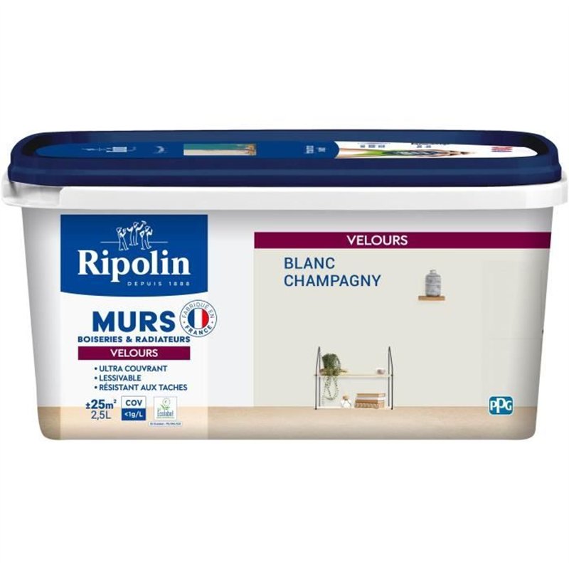 Déco murs boiseries & radiateurs blanc champagny velours - RIPOLIN - 2,5 L