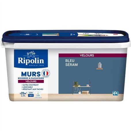 Déco murs boiseries & radiateurs bleu séram velours - RIPOLIN - 2