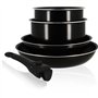 Batterie de cuisine - Induction - MENASTYL - 6020437 - Aluminium antiadhésif - 5 pieces - Poignée amovible - Noir