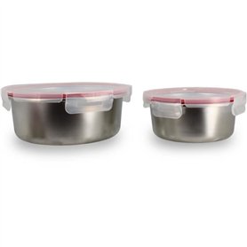 Lot de 2 boîtes hermétiques avec couvercle - MENASTYL - 5040178 - En acier inoxydable - Ronde - 15 et 20 cm - Compatibles micro-