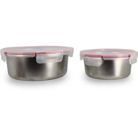 Lot de 2 boîtes hermétiques avec couvercle - MENASTYL - 5040178 - En acier inoxydable - Ronde - 15 et 20 cm - Compatibles micro-