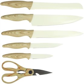 Bloc de couteaux 6 pieces - MENASTYL - 5041063 - Lame céramique - En polypropylene - Creme