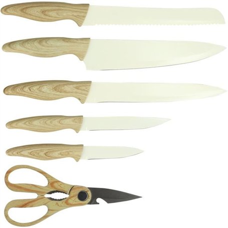 Bloc de couteaux 6 pieces - MENASTYL - 5041063 - Lame céramique - En polypropylene - Creme
