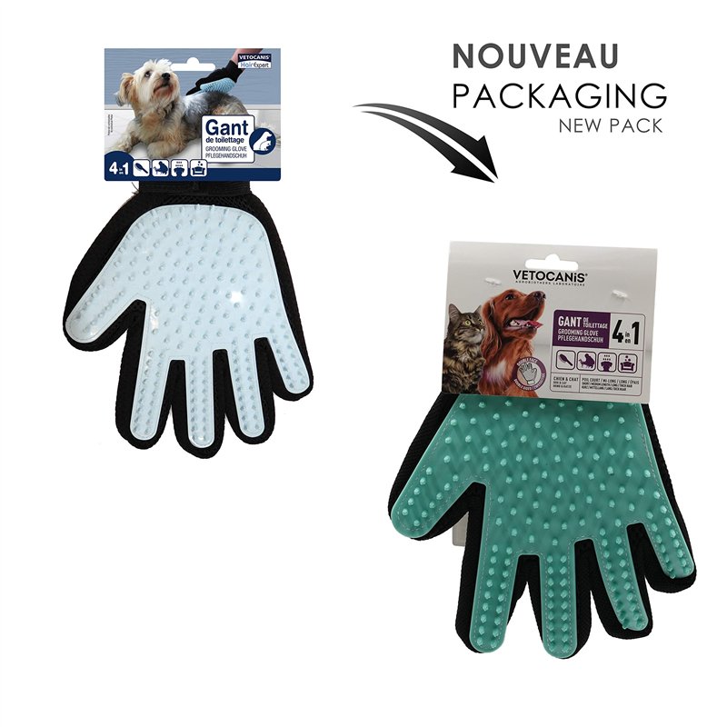 Image secondaire de Vetocanis | Gant de Toilettage du Chien et du Chat | Action 4 en 1 - Brossage, Massage, Bain et Récupération des Poils | Gant Br