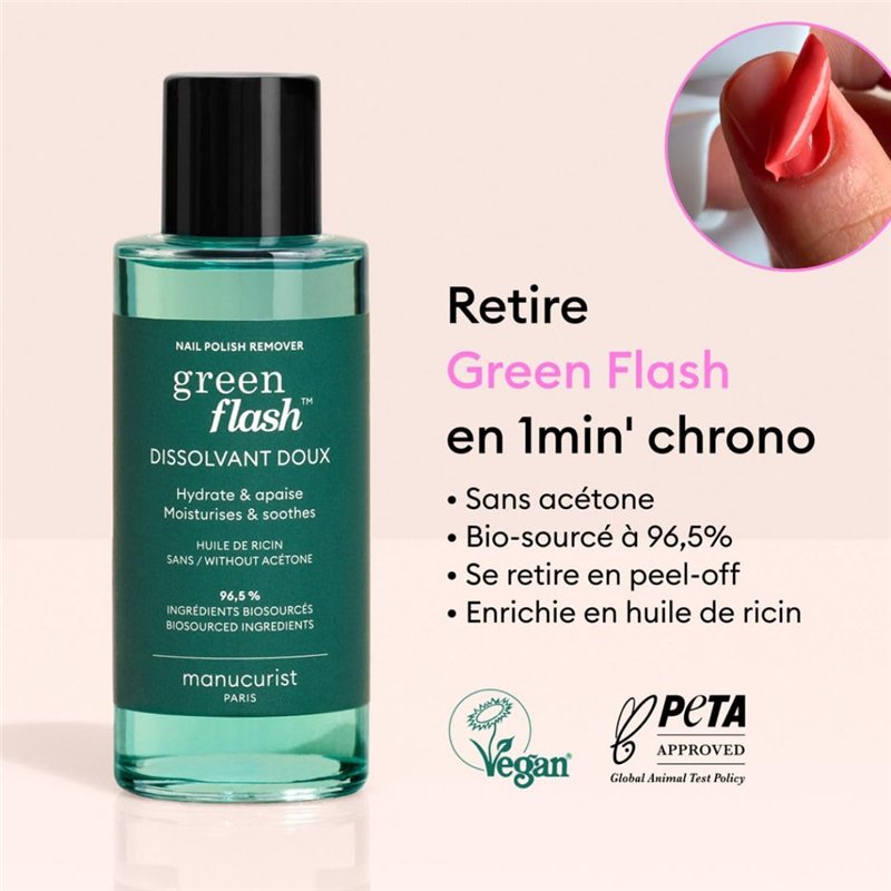 Image secondaire de Manucurist Dissolvant Doux : Dissolvant Vernis Green Flash & Vernis à Ongles Green, Bio-Sourcé, Huile de Ricin : sans Acetone, C