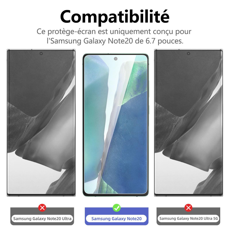 Image secondaire de NEW'C Lot de 3, Verre Trempé pour Samsung Galaxy Note20, Film Protection écran efficace contre les Rayures - sans Bulles - Ultra