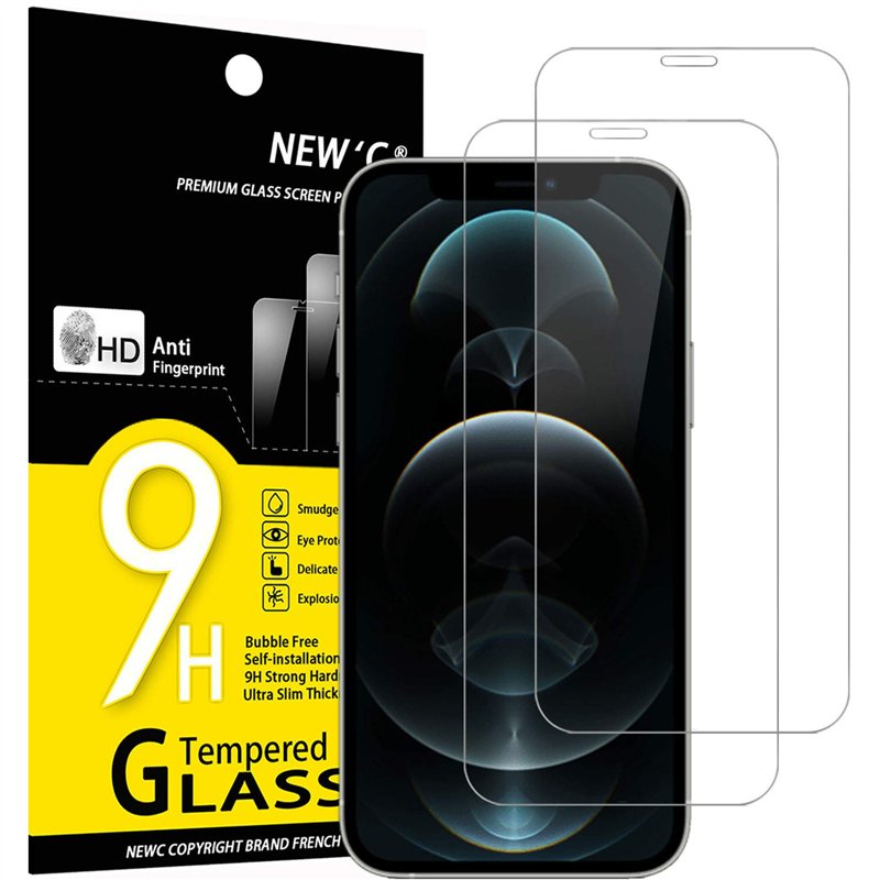 NEW'C Lot de 2, Verre Trempé pour iPhone 12 Pro Max (6,7 Pouces), Film Protection écran efficace contre les Rayures - sans Bulle