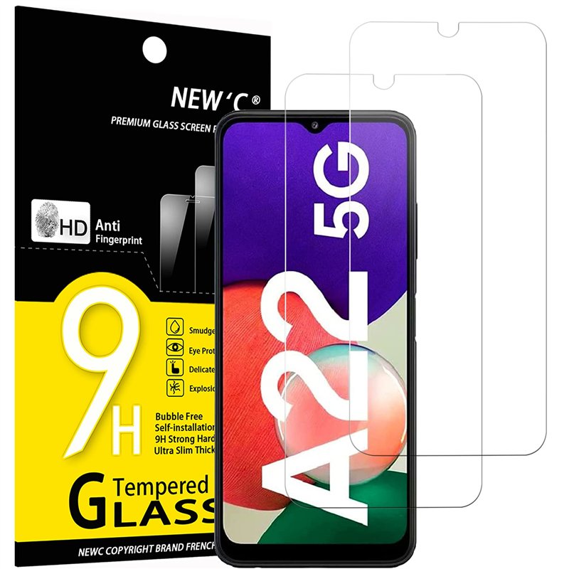 NEW'C Lot de 2, Verre Trempé pour Samsung Galaxy A22 5G (Non pour Samsung A22 4G), Film Protection écran efficace contre les Ray