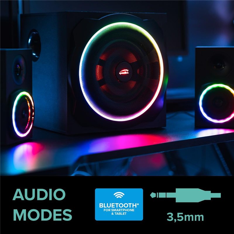 Image secondaire de Speedlink GRAVITY CARBON RGB - 2.1 Système de Haut-Parleurs 2.1 avec Subwoofer, Bluetooth et jack 3,5mm AUX, 120 W, RGB Enceinte