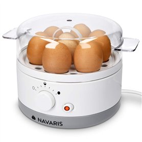 Navaris Cuiseur à Œufs Électrique - Appareil Vapeur sans BPA pour 1 à 7 Œufs - Œuf à la Coque Mollet ou Dur - Doseur et Perce-Œu