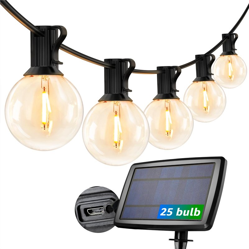 Lepro Guirlande Lumineuse Exterieure, Guirlande Solaire 7.62M, 4 Modes d'Éclairage, 25 Ampoules G40, Blanc Chaud 2700K, Étanche