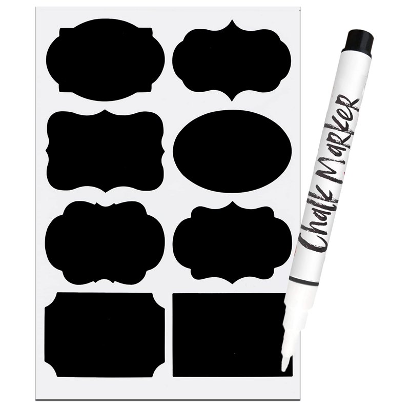 Armiz Etiquettes autocollantes bocaux, 64PCS - Etiquettes pour tableau noir avec stylo à craie