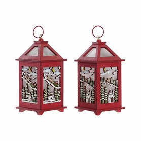 Lanterne DKD Home Decor Noël Blanc Rouge Bois Maison (9 x 9 x 18 cm) (2 pcs)